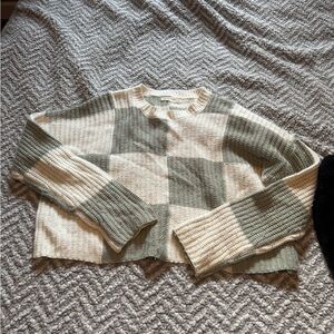 moon & madison Checkered Sweater - Green and Cream